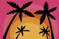 Tropical island sunset with palm trees silhouettes Royalty Free Stock Photo