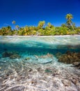 Tropical island under and above water Royalty Free Stock Photo