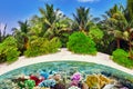 Tropical island and the underwater world in the Maldives. Royalty Free Stock Photo