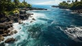 a Tropical Island Viewed From Above Rocky Shoreline Cerulean Water White Waves AI Generative