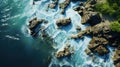 a Tropical Island Viewed From Above Rocky Shoreline Cerulean Water White Waves AI Generative