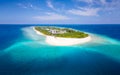 Tropical island with white beach and turquoise water in Maldives. Idyllic summer holidays vacation destination. Luxury hotel Royalty Free Stock Photo