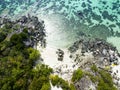 The tropical island with white sand beach and blue clear water and granite stones