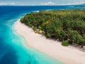 Tropical island with white sand beach and turquoise ocean. Aerial view Royalty Free Stock Photo