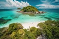 tropical island with white sand and turquoise waters, surrounded by colorful marine life Royalty Free Stock Photo