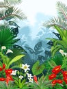 Tropical Ivy Plant and Flower In Rain Forest Cartoon