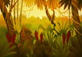 Tropical Jungle Dark Background, Forest, Rainforest, Plant. Vector cartoon illustration of background morning jungle Royalty Free Stock Photo