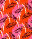 Tropical jungle red palm leaves isolated seamless background, Swiss Cheese Plant trendy summer cloth print, fabrics, wrapping