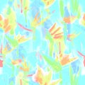 Tropical jungle seamless pattern print watercolor tie dye endless repeat flower pastel delicate