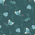 Tropical lake. Seamless pattern with cute animals faces. Childish print for nursery in a Scandinavian style. For baby Royalty Free Stock Photo