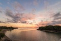 Tropical lake in sunset time. Bali island, Indonesia. Panorama. Royalty Free Stock Photo