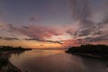 Tropical lake in sunset time. Bali island, Indonesia. Panorama. Royalty Free Stock Photo