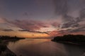 Tropical lake in sunset time. Bali island, Indonesia. Panorama. Royalty Free Stock Photo