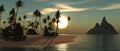 Tropical landscape, beach with palm trees at sunset Royalty Free Stock Photo