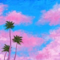 Tropical landscape cloud pink and blue sky and coconut tree background