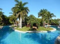 Pool landscape at a Caribbean tropical resort. Royalty Free Stock Photo