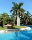 Pool landscape at a Caribbean tropical resort. Royalty Free Stock Photo