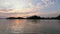 Tropical landscape Kaptai lake dramatic sky at dusk