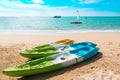 Tropical landscape at Koh Kood is a tropical island and tropical beach with Kayak amidst emerald green water in the clear blue sky Royalty Free Stock Photo