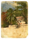 Tropical Landscape. Old postcard. Royalty Free Stock Photo