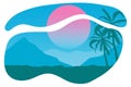 Tropical landscape. Palm, sand, ocean on background. Vector illustration