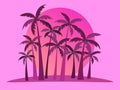 Tropical landscape with palm trees on a background of sea sunset. .80s Retro style. Background for advertising, poster and banner Royalty Free Stock Photo