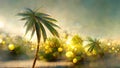 Tropical landscape with palmtrees over glowing sun against sky, abstract background Royalty Free Stock Photo