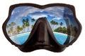 The tropical landscape is reflected in mask glasses for a snorkeling (diving) Royalty Free Stock Photo