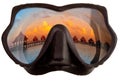 The tropical landscape is reflected in mask glasses for a snorkeling (diving) Royalty Free Stock Photo