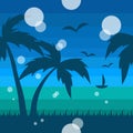 Seamless tropical pattern with sea and palm trees