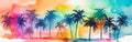 Tropical landscape at sunset with palm trees. Abstract landscape. Tropical paradise island. Summer vacation concept. Created with