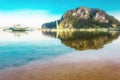 Tropical landscape with traditional boats of the Philippines. Elnido, the island of Palawan