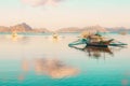 Tropical landscape with traditional boats of the Philippines. Elnido, the island of Palawan