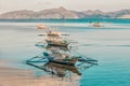 Tropical landscape with traditional boats of the Philippines. Elnido, the island of Palawan