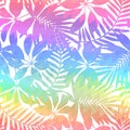 Tropical leaf chevron rainbow seamless pattern