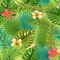 Tropical leaf and flower seamless pattern