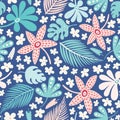 Tropical leaf pattern design,Vector seamless repeat of summer palms and flowers. Royalty Free Stock Photo