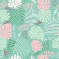 Tropical Leaf Seamless Mint Green Pastel