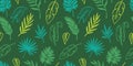 Tropical leaf seamless pattern background. Hand drawn crayon brush abstract green tropic leaves seamless pattern. Floral Royalty Free Stock Photo