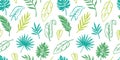 Tropical leaf seamless pattern background. Hand drawn crayon brush abstract green tropic leaves seamless pattern. Floral Royalty Free Stock Photo