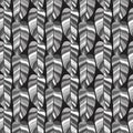 Tropical Leaf Seamless Pattern in Greys on Black Background