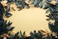 A tropical leafy frame enhances the beauty of a navy background