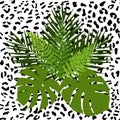 Tropical leaves and animal skin seamless pattern. Royalty Free Stock Photo