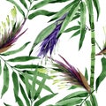 Tropical leaves bamboo tree pattern in a watercolor style. Royalty Free Stock Photo