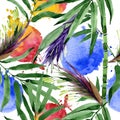 Tropical leaves bamboo tree pattern in a watercolor style. Royalty Free Stock Photo