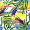 Tropical leaves bamboo tree pattern in a watercolor style. Royalty Free Stock Photo