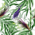 Tropical leaves bamboo tree pattern in a watercolor style. Royalty Free Stock Photo