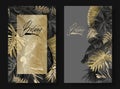 Tropical leaves black and gold botany banners Royalty Free Stock Photo