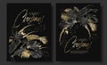 Tropical leaves black gold botany christmas cards