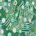 Tropical Leaves And Cristals Background Vector Pattern Seamless